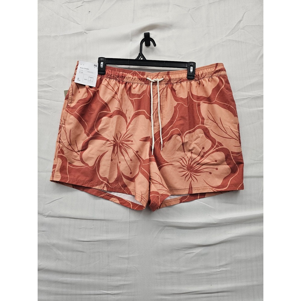 Goodfellow & Co Mens Orange Floral‎ Swim Trunks 5 Inch Inseam XXL New